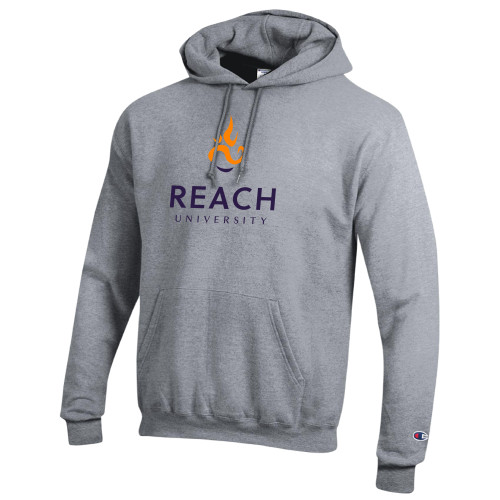  Champion Heather Grey Fleece Hoodie - Reach University Stacked with Flame