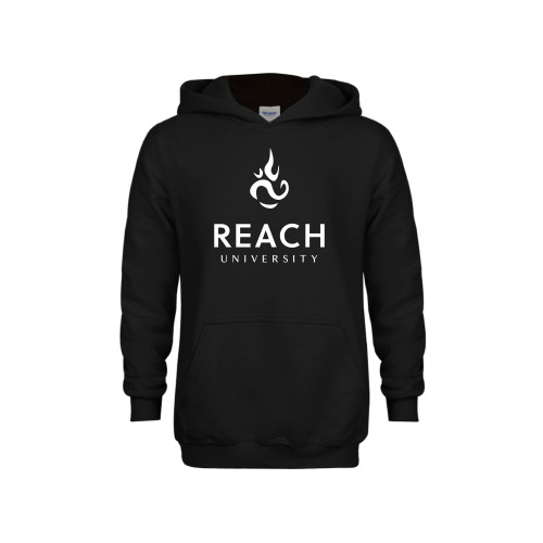  Youth Black Fleece Hoodie - Reach University Stacked with Flame
