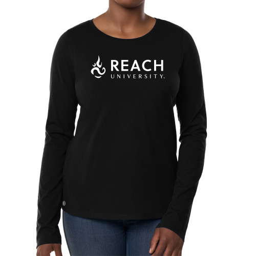  Fall Rush Ladies Black Long Sleeve Tee - Reach University Flat with Flame