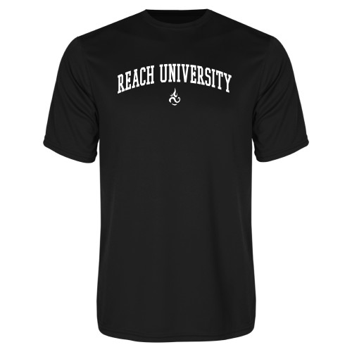  Black Performance Tee - Reach University Arched with Flame