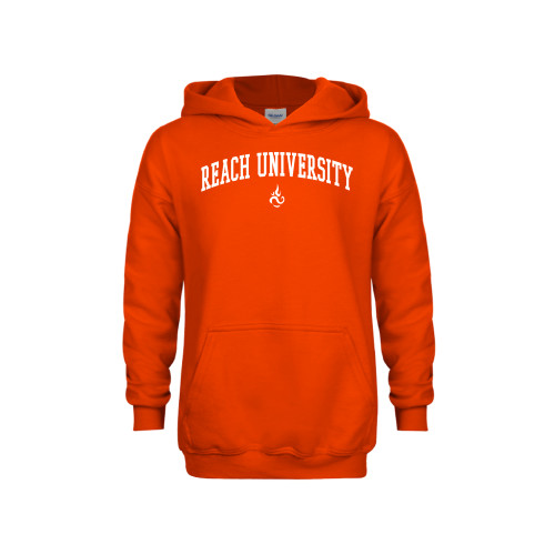  Youth Orange Fleece Hoodie - Reach University Arched with Flame