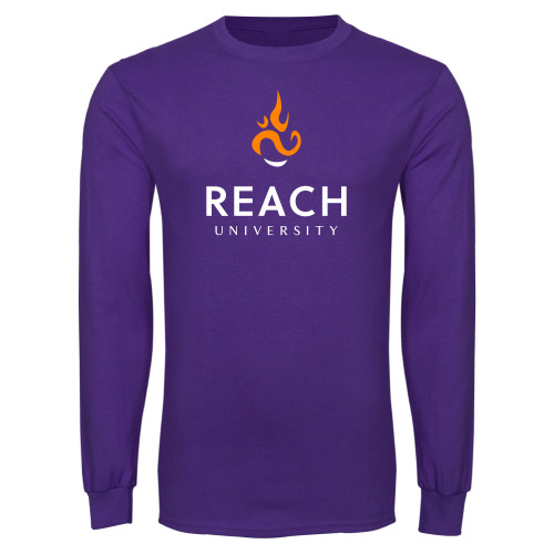  Purple Long Sleeve T Shirt - Reach University Stacked with Flame