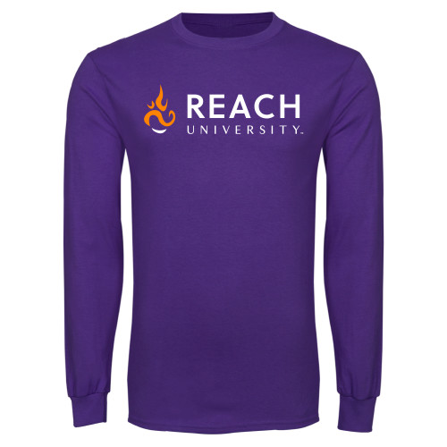  Purple Long Sleeve T Shirt - Reach University Flat with Flame
