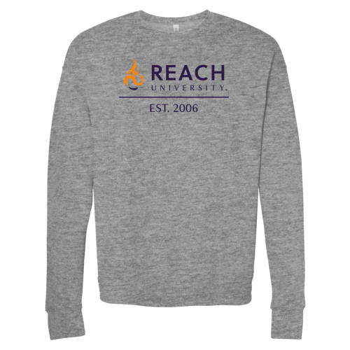  Bella + Canvas Heather Grey Fleece Crew - Reach University with Flame over Est 2006