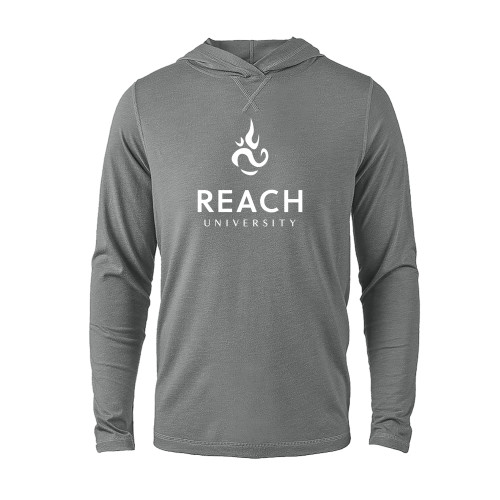  Grey Heather Long Sleeve Hooded Tee - Reach University Stacked with Flame