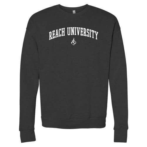  Bella + Canvas Dark Grey Heather Fleece Crew - Reach University Arched with Flame