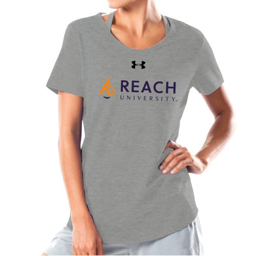  Under Armour Womens Grey Charged Cotton Tee - UA - Reach University Flat with Flame