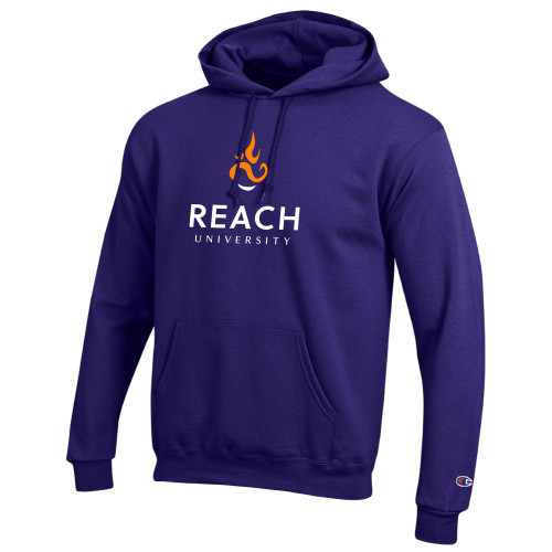  Champion Purple Fleece Hoodie - Reach University Stacked with Flame