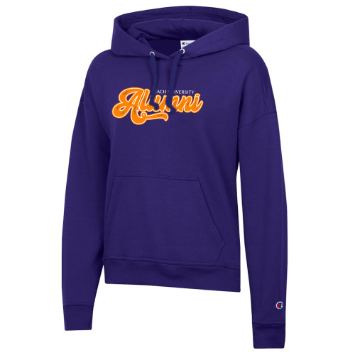  Champion Womens Purple Powerblend Pullover Hood - Reach University Alumni Script
