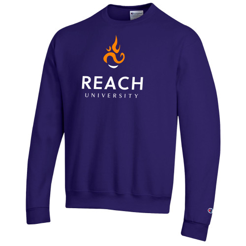  Champion Purple Fleece Crew - Reach University Stacked with Flame