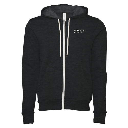  Bella + Canvas Dark Grey Heather Full Zip Hood - Reach University Flat with Flame