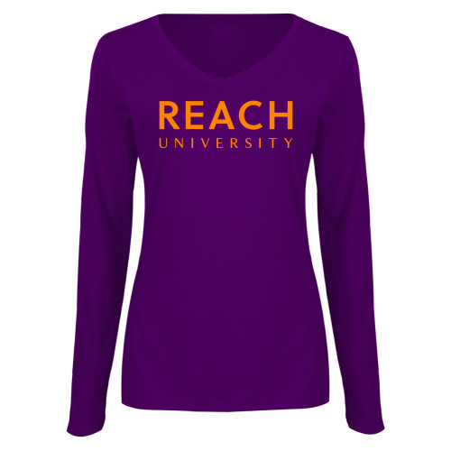  Womens Purple Long Sleeve V Neck Tee  - Reach University
