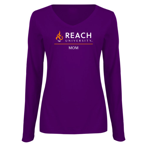  Womens Purple Long Sleeve V Neck Tee  - Reach University Mom