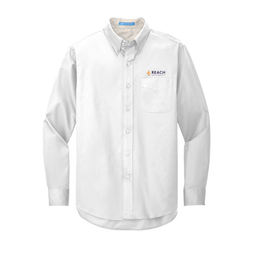  White Twill Button Down Long Sleeve - Reach University Flat with Flame