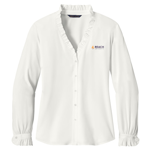 Reach Brooks Brothers Womens Off White Long Sleeve Ruffle Collar Blouse
