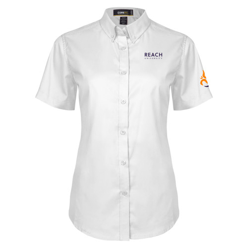  Womens White Twill Button Up Short Sleeve - Reach University