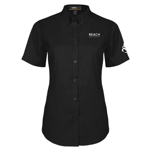  Womens Black Twill Button Up Short Sleeve - Reach University
