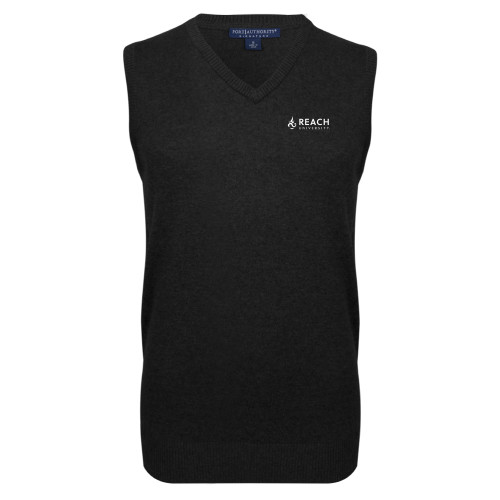  Black VNeck Sweater Vest - Reach University Flat with Flame