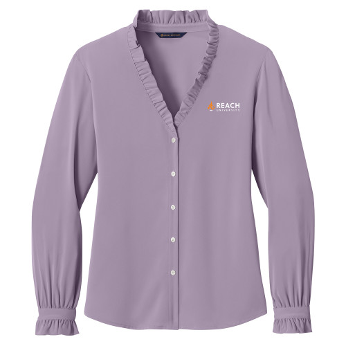  Brooks Brothers Womens Purple Ash Long Sleeve Ruffle Collar Blouse - Reach University Flat with Flame