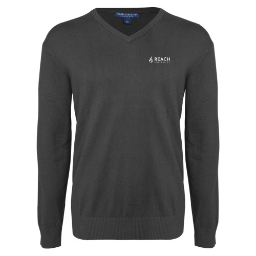  Charcoal Heather VNeck Sweater - Reach University Flat with Flame