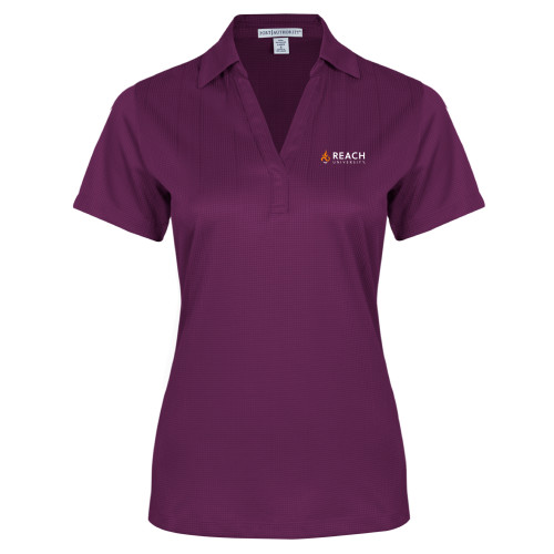  Womens Purple Performance Fine Jacquard Polo - Reach University Flat with Flame