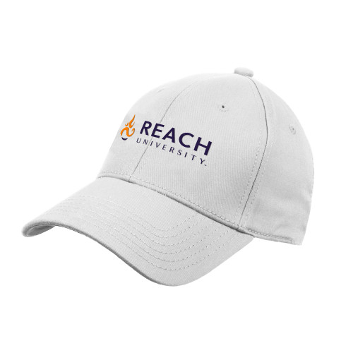  White Structured Adjustable Pro Style Hat - Reach University Flat with Flame