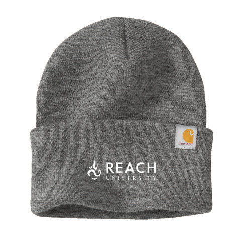  Carhartt Heather Grey Knit Beanie w/Cuff - Reach University Flat with Flame
