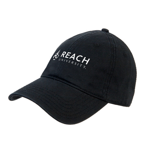  Black Unstructured Adjustable Low Profile Hat - Reach University Flat with Flame