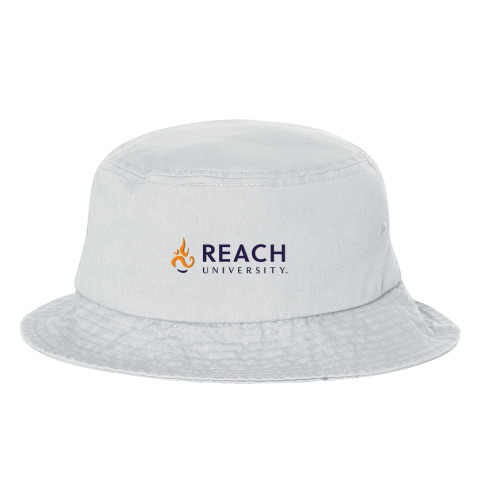  Sportsman White Bucket Hat - Reach University Flat with Flame