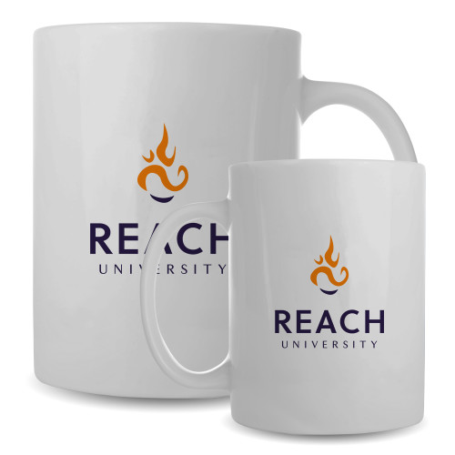  Full Color White Mug 15oz - Reach University Stacked with Flame
