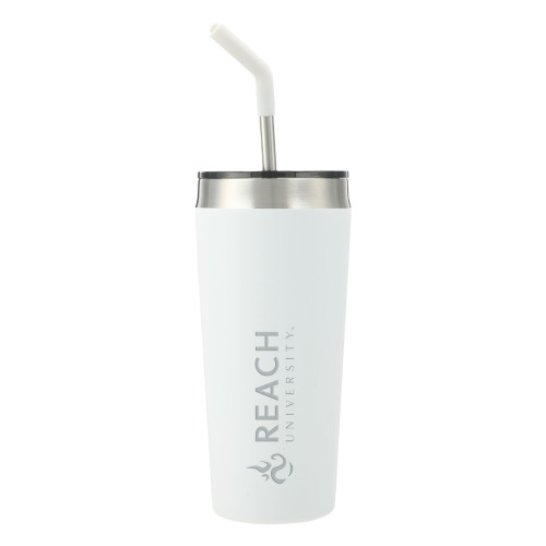  Faye White Vacuum Tumbler w/ Stainless Steel Straw 20 oz - Reach University Flat with Flame Engraved
