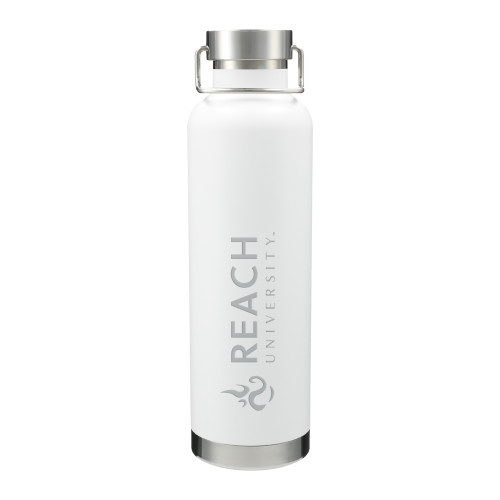  Thor Copper Vacuum Insulated White Bottle 32oz - Reach University Flat with Flame Engraved