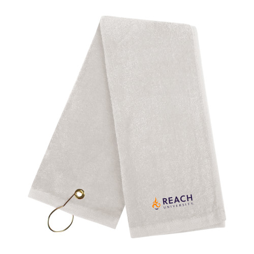  White Golf Towel - Reach University Flat with Flame