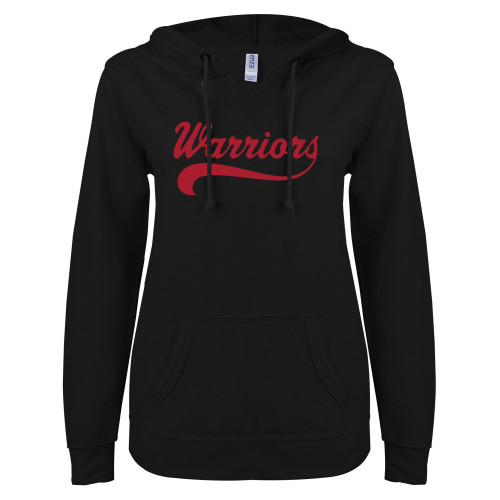 Rend Lake College ENZA Womens Black V Notch Raw Edge Fleece Hoodie