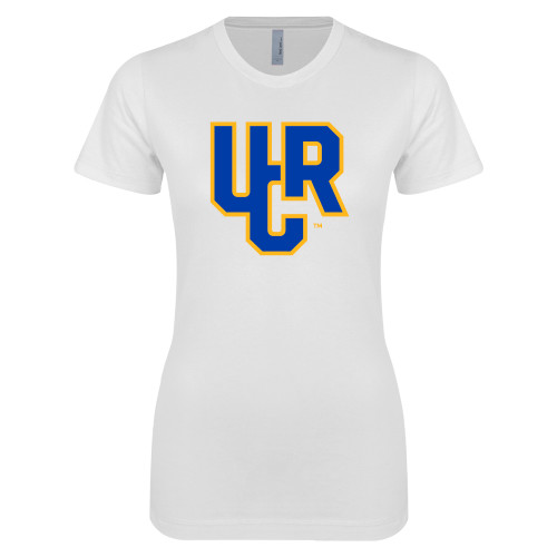  Next Level Womens White Boyfriend Tee - UCR Primary Logo