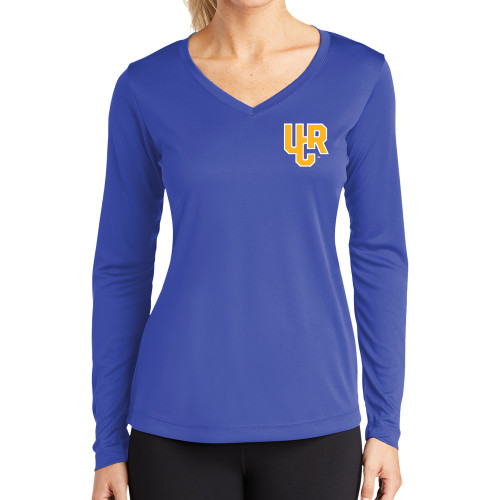  Womens Royal Performance Long Sleeve V Neck Shirt - UCR Primary Logo