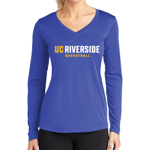  Womens Royal Performance Long Sleeve V Neck Shirt - UC Riverside Basketball
