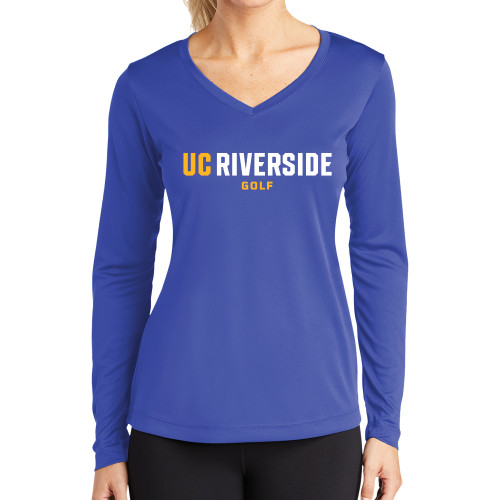  Womens Royal Performance Long Sleeve V Neck Shirt - UC Riverside Riverside Golf