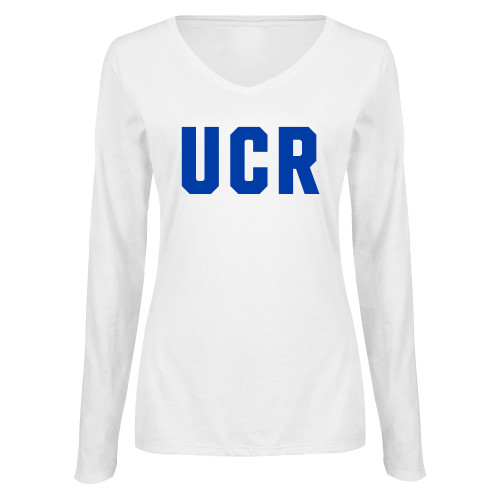  Womens White Long Sleeve V Neck Tee - UCR - 1 Color