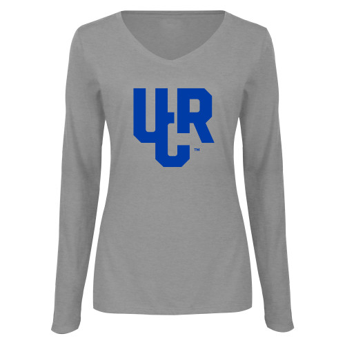  Womens Grey Long Sleeve V Neck Tee  - UCR Primary Logo - 1 Color