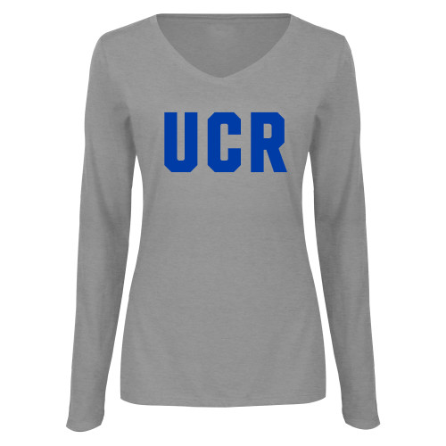  Womens Grey Long Sleeve V Neck Tee  - UCR - 1 Color