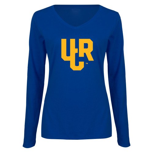  Womens Royal Long Sleeve V Neck Tee  - UCR Primary Logo - 1 Color