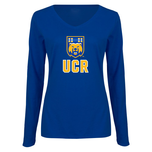  Womens Royal Long Sleeve V Neck Tee  - UCR Bear