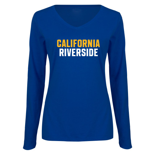  Womens Royal Long Sleeve V Neck Tee  - California Riverside
