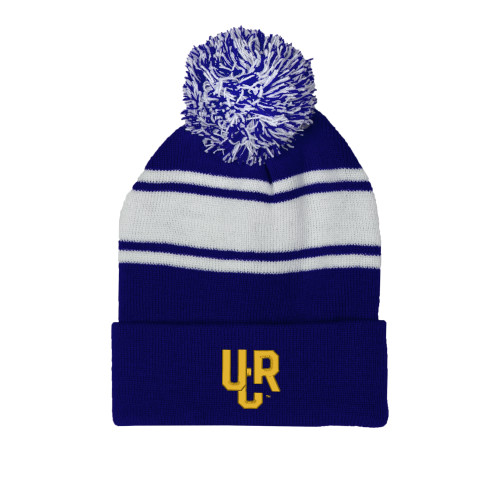  Royal/White Two Tone Knit Pom Beanie w/Cuff - UCR Primary Logo - 1 Color
