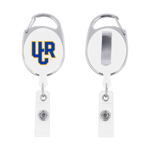  White Oval Retractable Badge Holder w/Clip - UCR Primary Logo