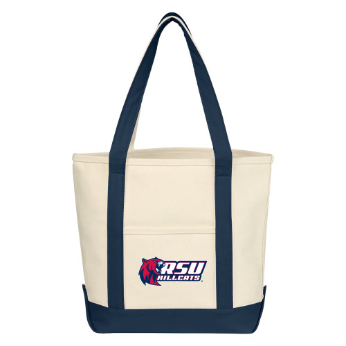  Cotton Canvas Natural/Navy Tote Bag - Stacked Combination Logo