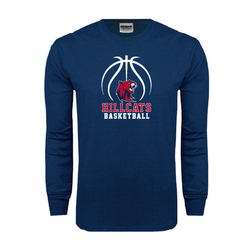  Navy Long Sleeve T-Shirt - Hillcats Basketball Stacked w/Ball