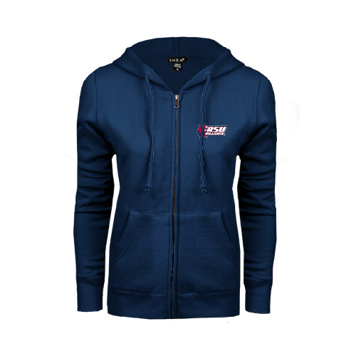 ENZA Womens Navy Fleece Full Zip Hoodie - Stacked Combination Logo