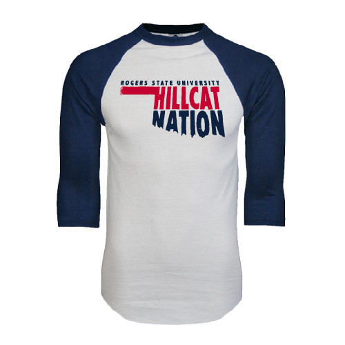  White/Navy Raglan Baseball T Shirt - Hillcat Nation